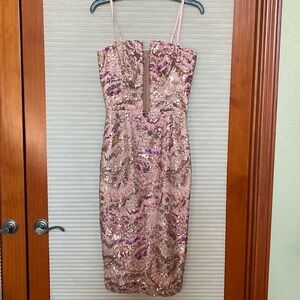 NWOT Dress the population size S pink sequence strapless midi dress